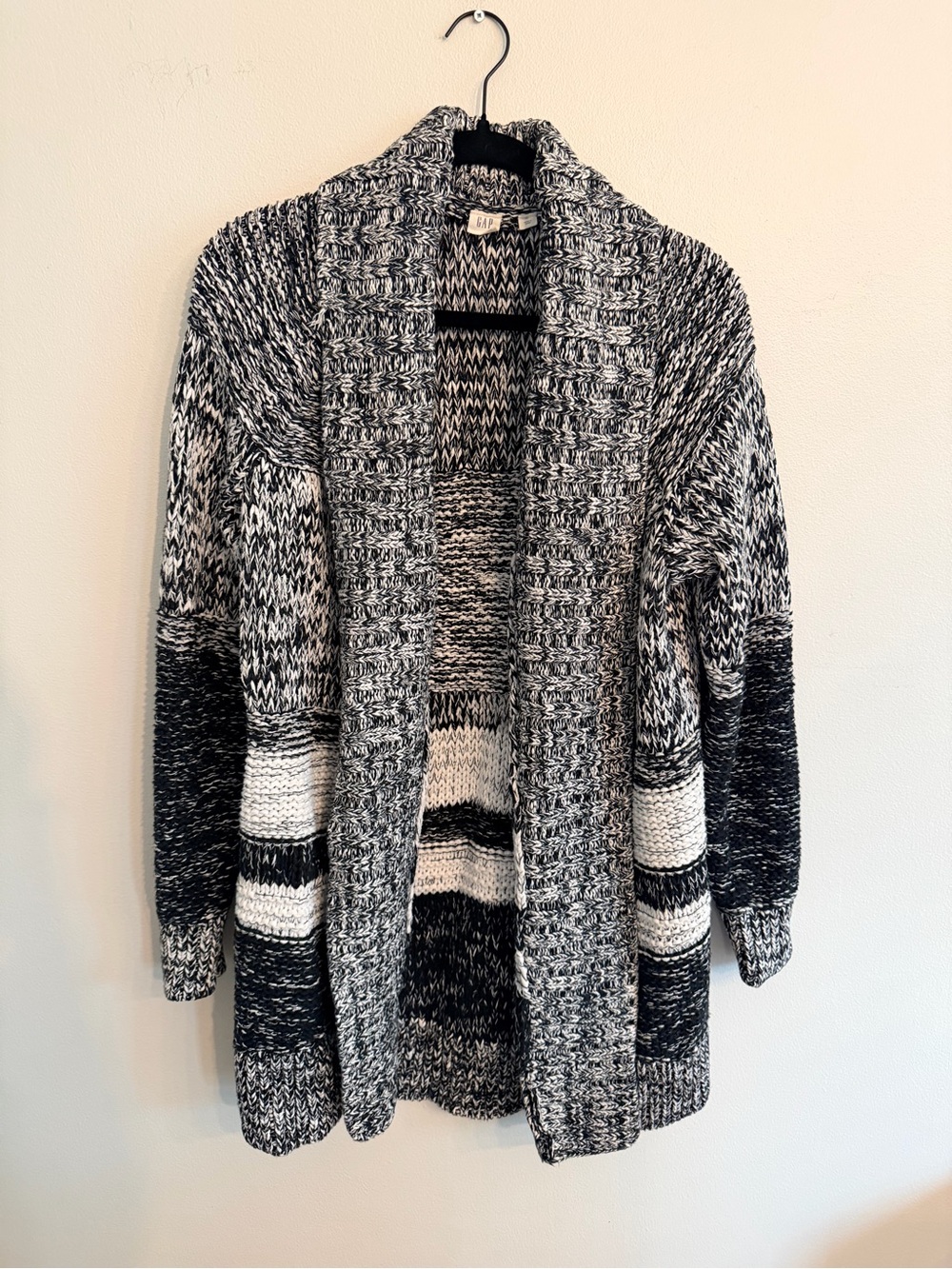 GAP Long Open-Front Black & White Cardigan Sweater - S